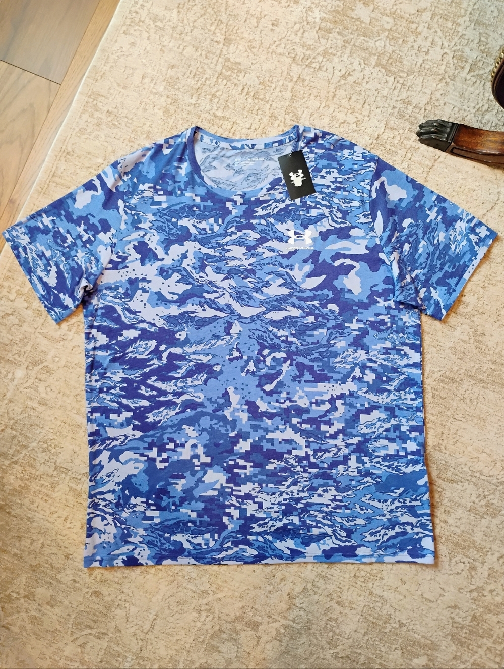 NWT 3XL Under Armour UA ABC Camo Blue Abstract Wave Print Active Gym Workout Tee